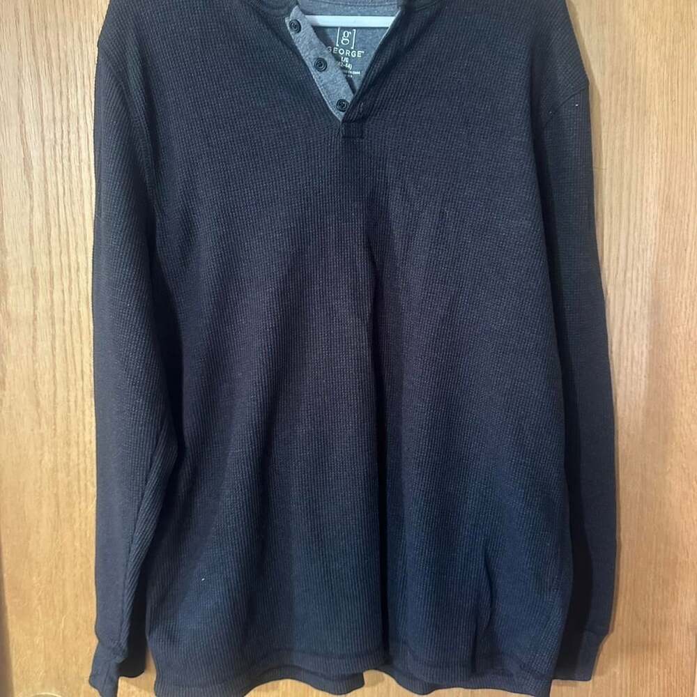 George Long Sleeve Thermal Henley Shirt Navy Blue